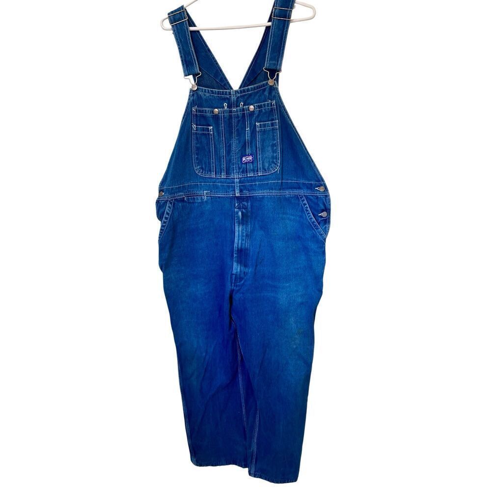 Vintage Big Smith Mens Blue Denim Bib Overalls Mens Size 46 x 32